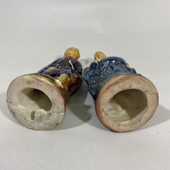 Vtg Staffordshire Man & Woman Majolica art Pottery Figurine Pair cottagecore - Picture 7 of 15